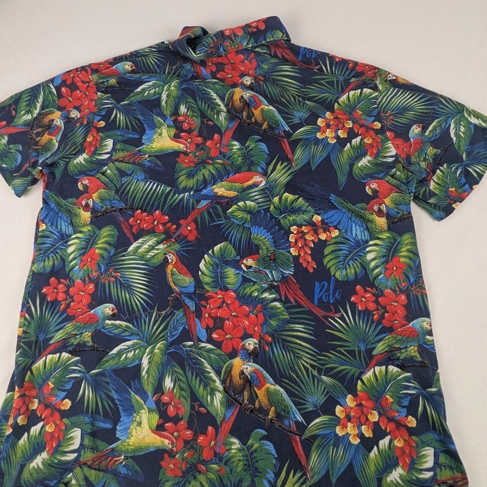 Polo Ralph Lauren Mens 2XB Navy Tropical Parrot Floral Mesh Polo Shirt Big Tall - Picture 7 of 16